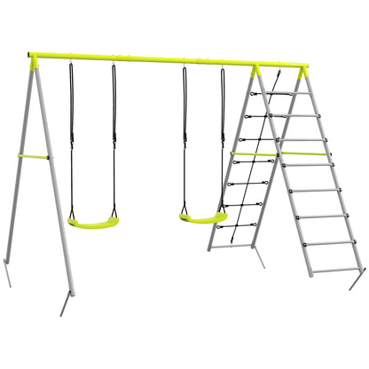 Outsunny Columpio Para Niños 4 En 1 Ajustable 260x185x180 Cm Gris Y Verde_0
