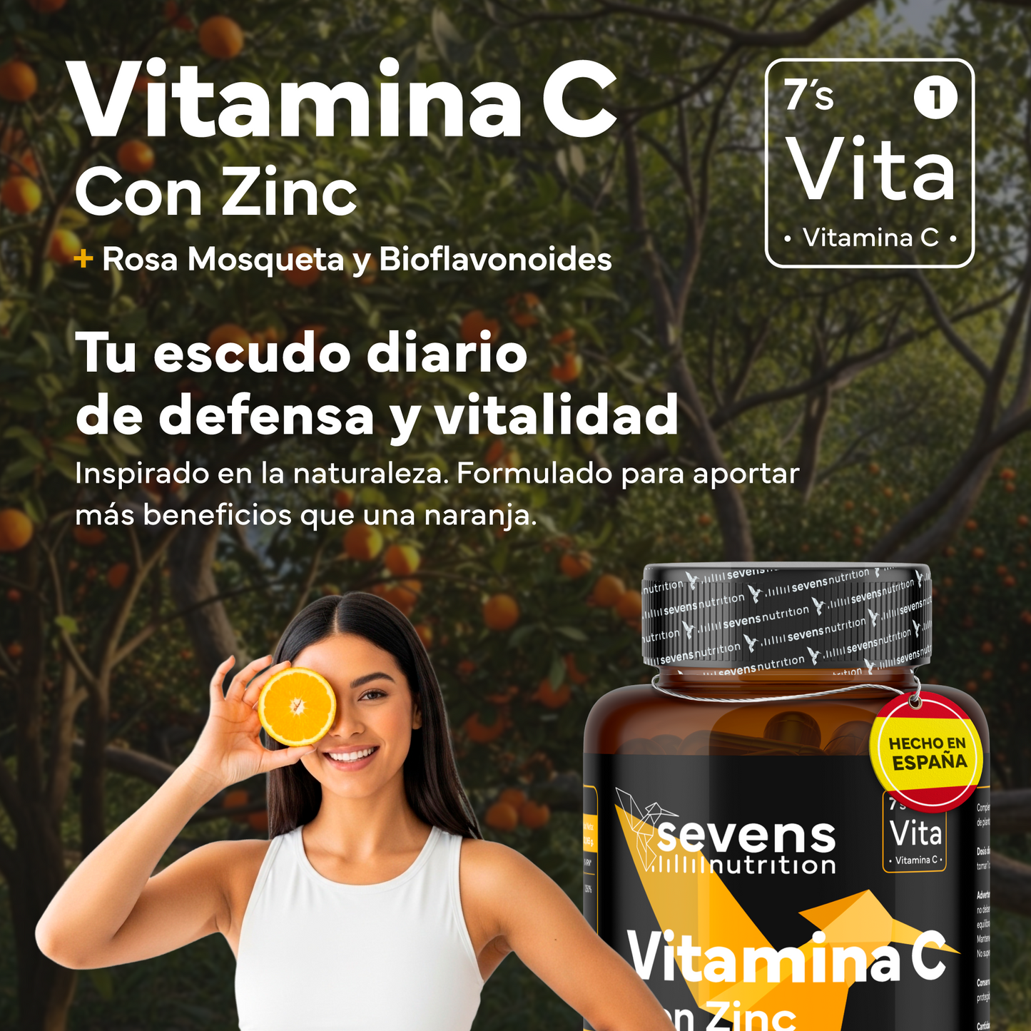 Pack 2x Vitamina C Con Zinc, Bioflavonoides Y Rosa Mosqueta De Sevens Nutrition. Refuerzo Del Sistema Inmunológico_1