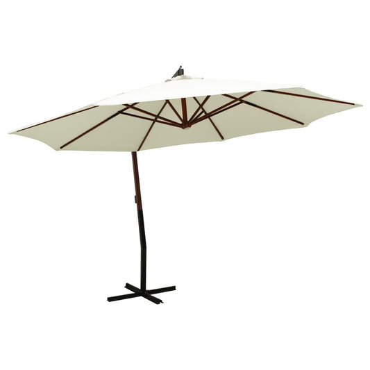 Vidaxl Sombrilla Colgante Con Poste De Madera Blanco Arena 350cm_0
