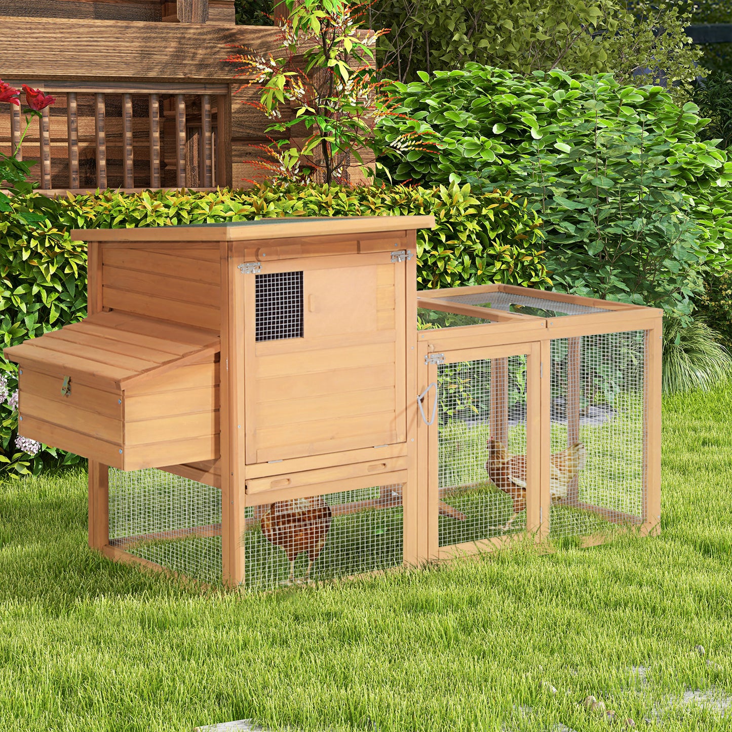Pawhut Gallinero De Madera Exterior Con Zona Abierta Ponedero Y Techo Abatible_1