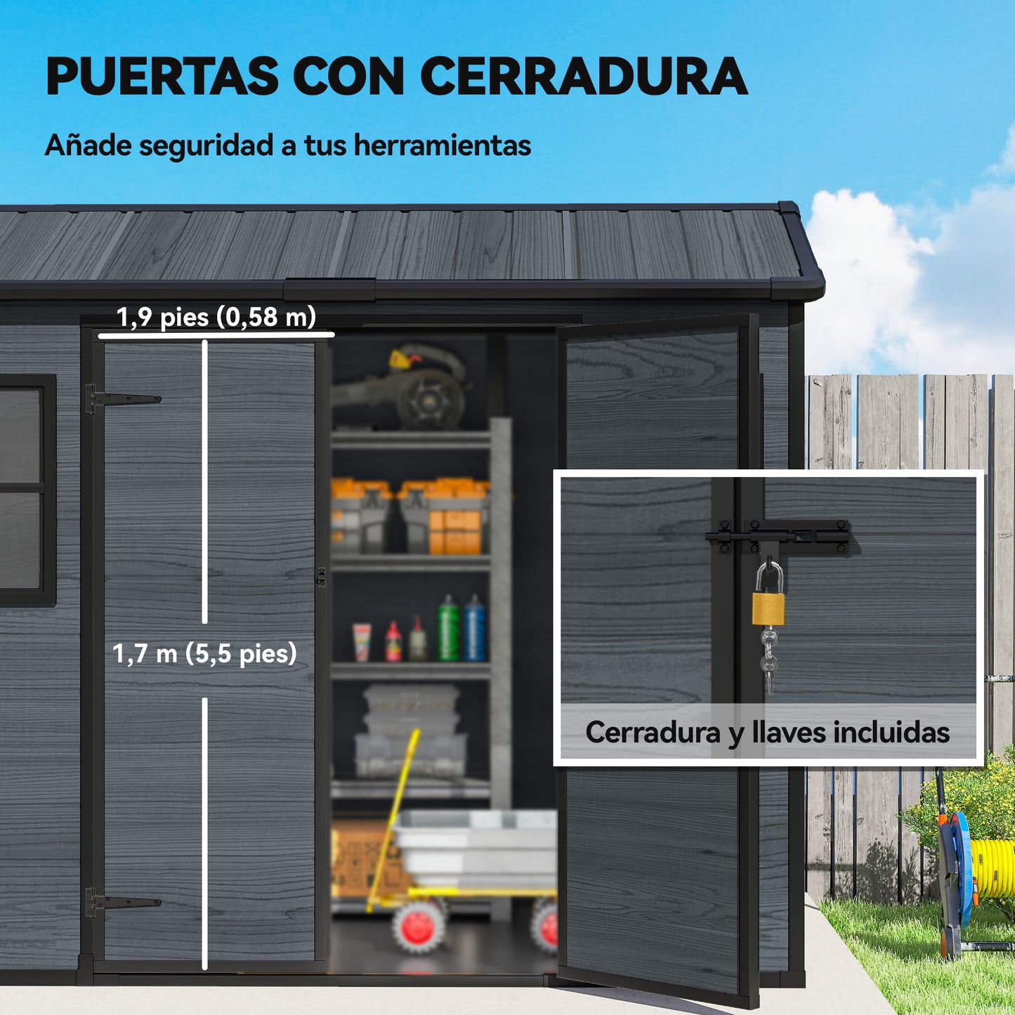 Outsunny Caseta De Jardín 2,77 M² De Plástico Con Puerta Con Pestillo Ventana_5