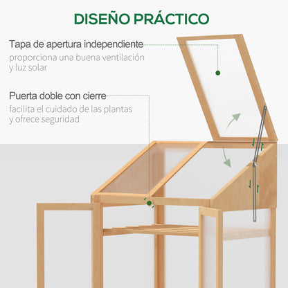 Outsunny Invernadero De Madera Con Paneles De Policarbonato 70x50x120 Cm Natural_5