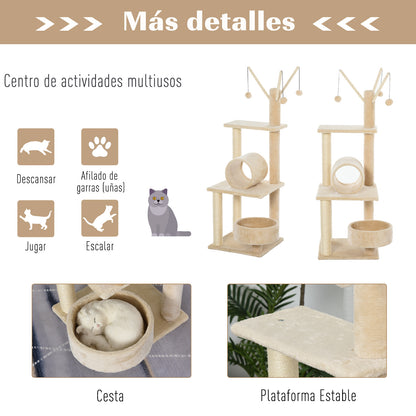 Pawhut Árbol De Gatos Con Cama Postes Rascadores Túnel Juguetes Colgantes_5