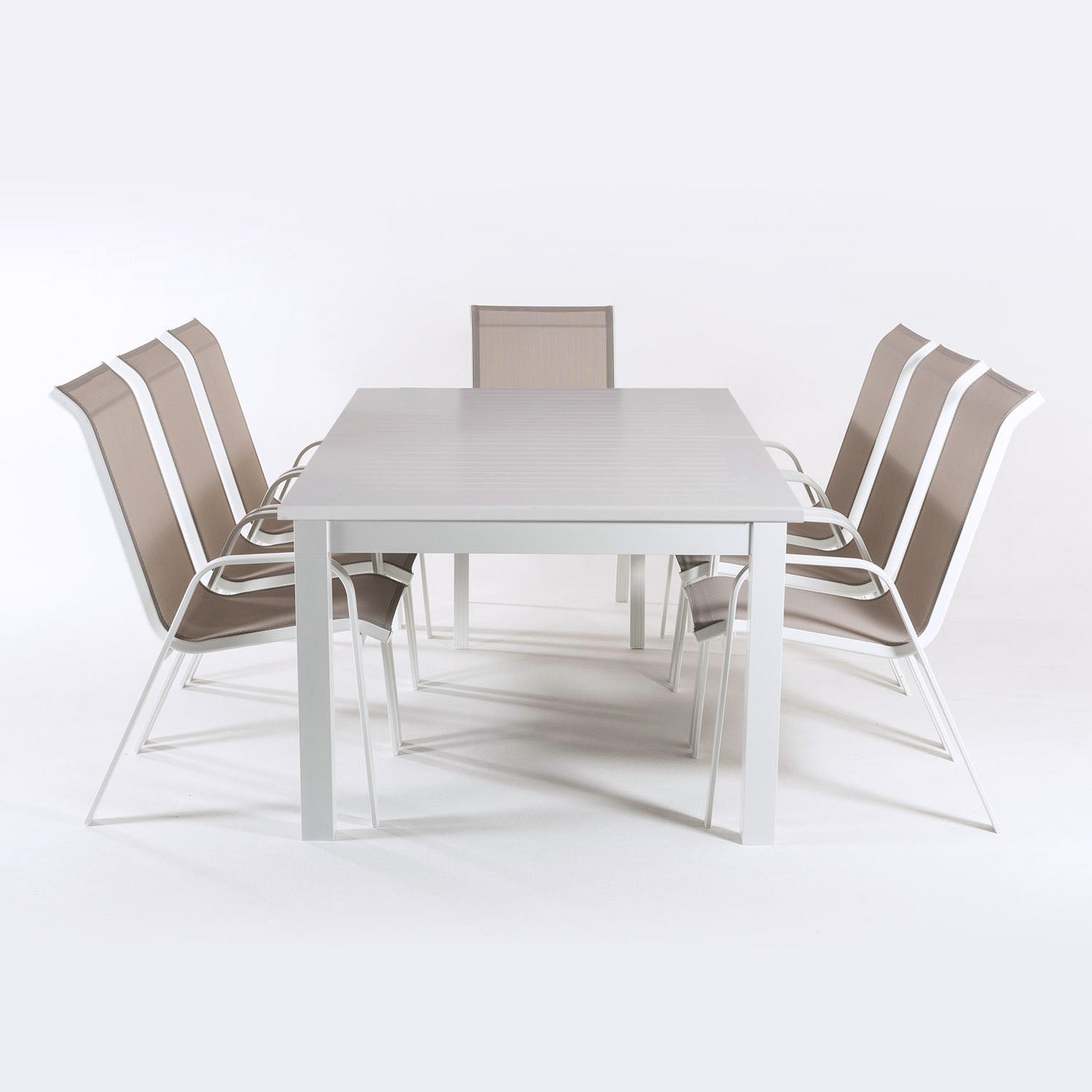 Conjunto De Mesas Y Sillas De Exterior, Extensible 152 A 210 Cm, Blanco_2