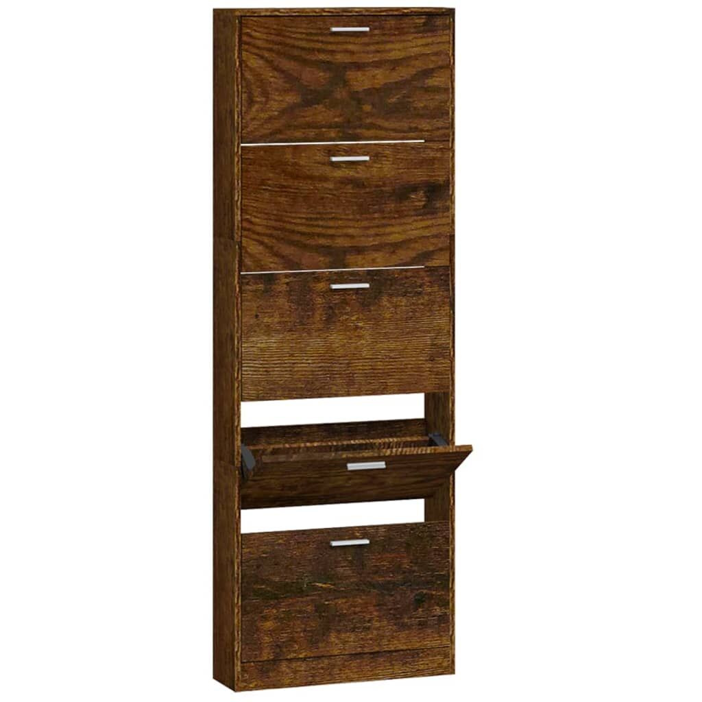 Vidaxl Mueble Zapatero Madera Contrachapada Roble Ahumado 59x17x169 Cm_0