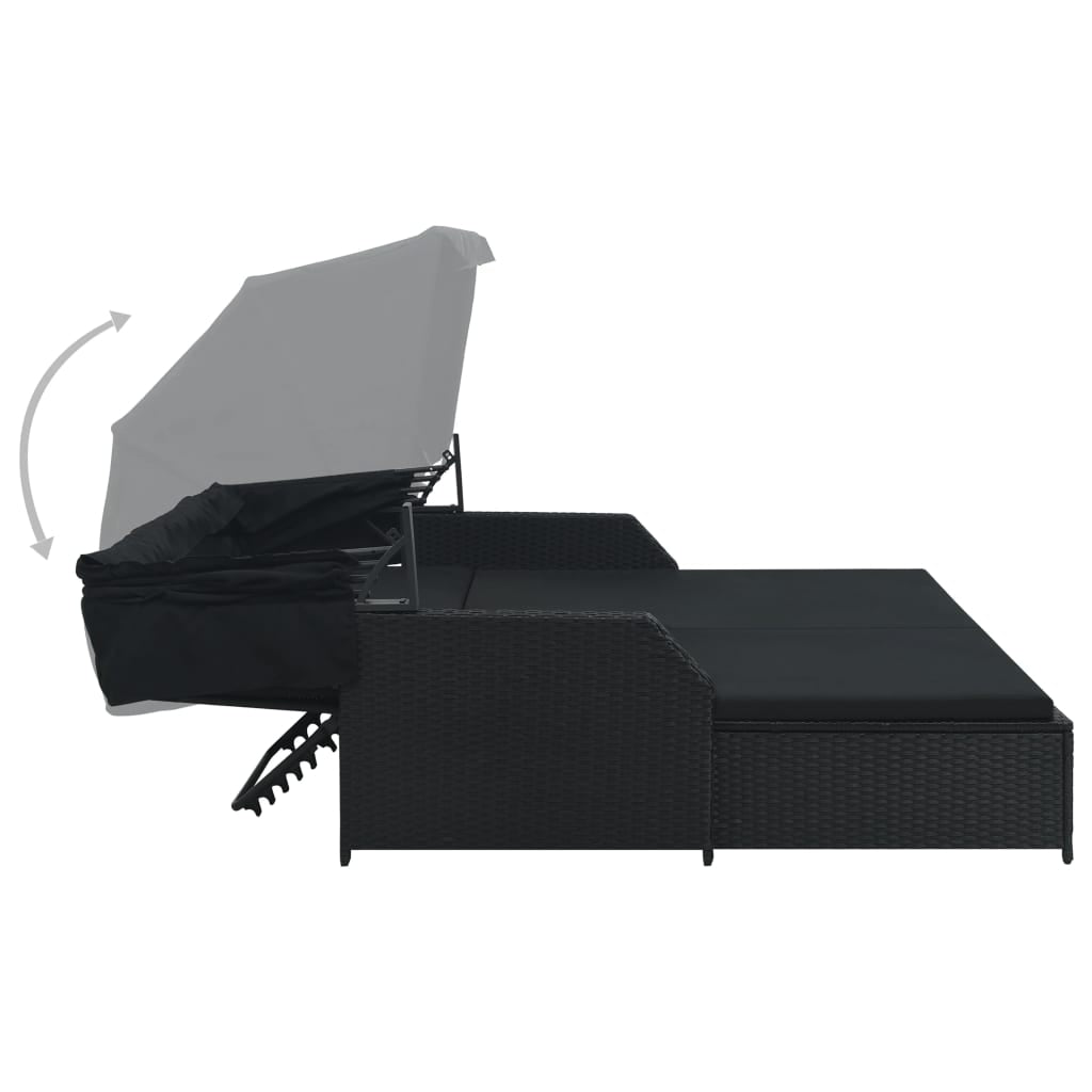 Vidaxl Tumbona Para 2 Personas Con Toldo Ratán Sintético Negro_4