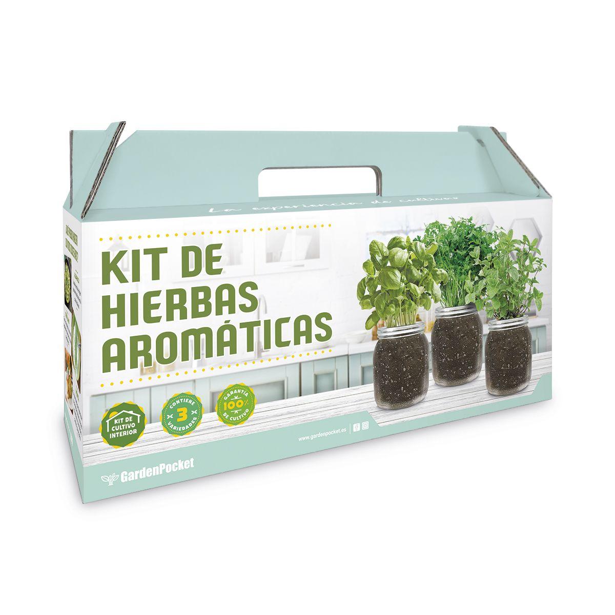 Kit de cultivo interior para ervas aromáticas: manjericão, salsa e hortelã