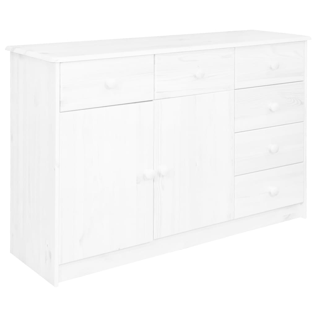 Aparador 6 Cajones Madera Maciza De Pino Blanco 113x35x73 Cm_0