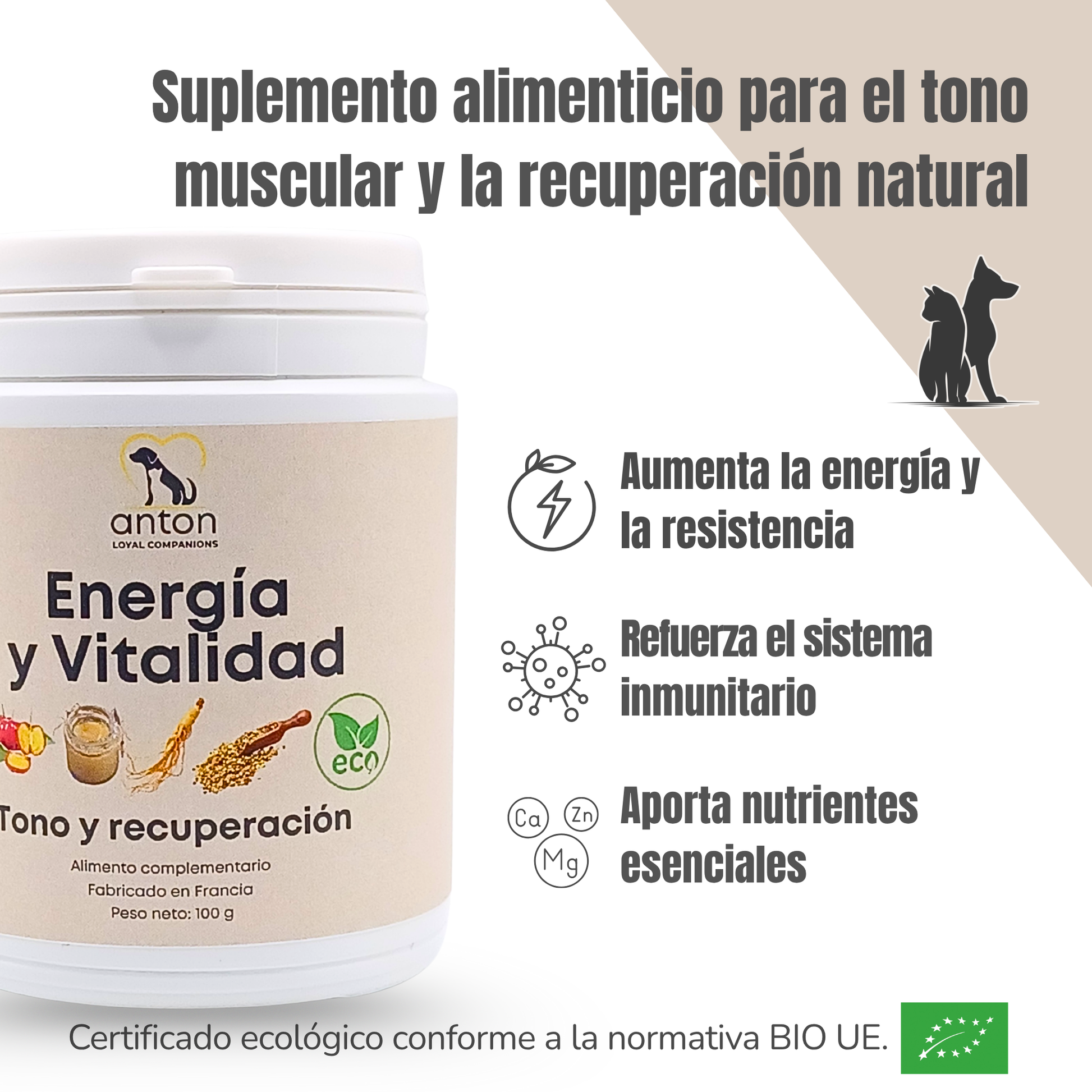 Suplemento natural para perros y gatos – Fórmula Energía y Vitalidad ECO 100 g