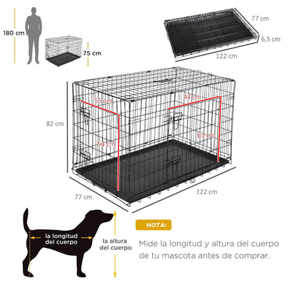 Gaiola para cães PawHut 122x77x82 cm - Preta