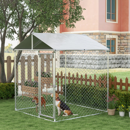 Pawhut Perrera De Acero Con Toldo Impermeable Y Anti-uv 200x200x237 Cm Plata_1