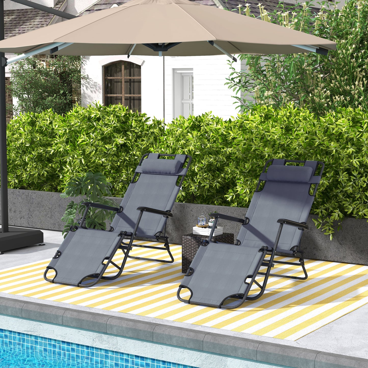 Outsunny Conjunto De 2 Tumbonas Reclinables Y Plegables 118x60x80 Cm Gris_1