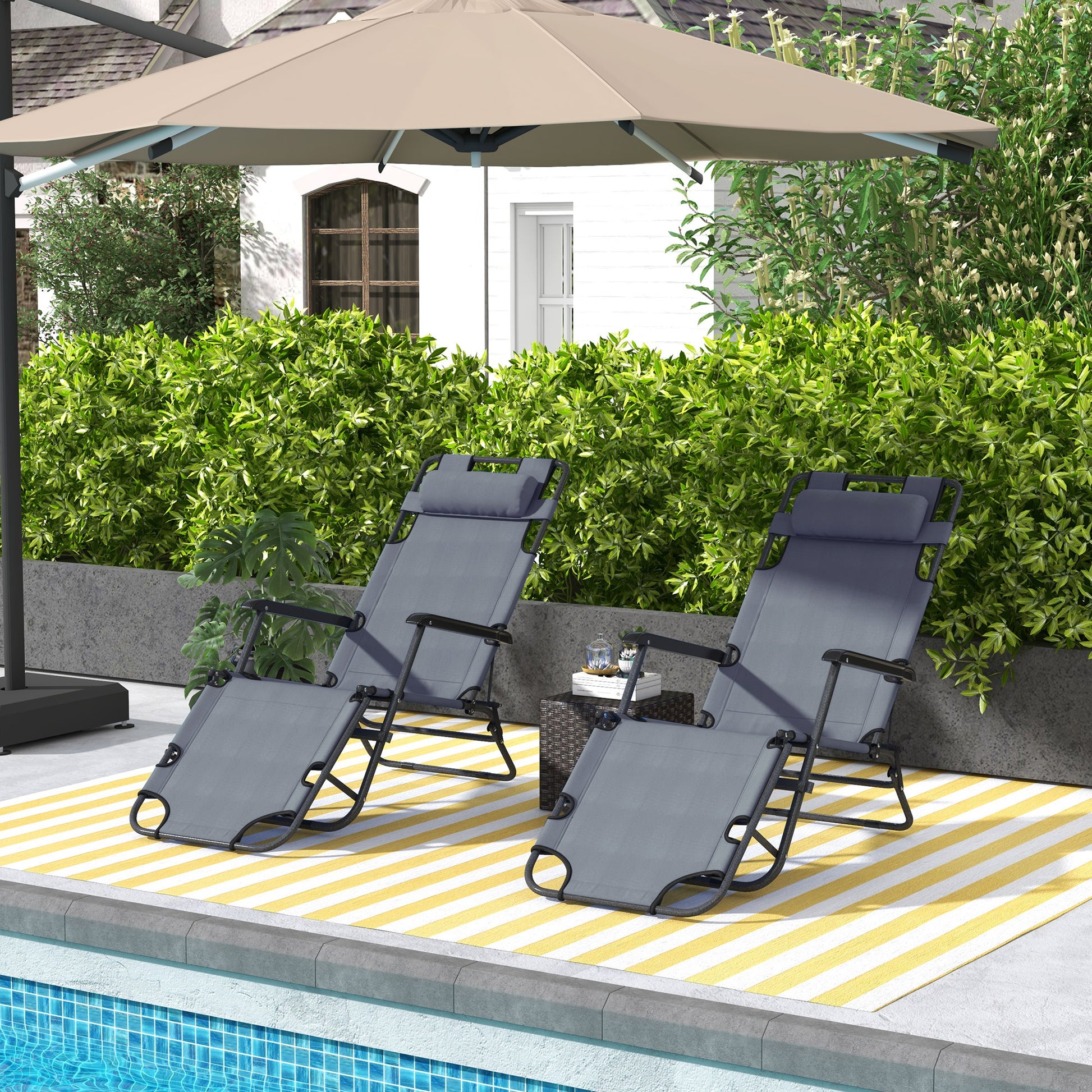 Outsunny Conjunto De 2 Tumbonas Reclinables Y Plegables 118x60x80 Cm Gris_1