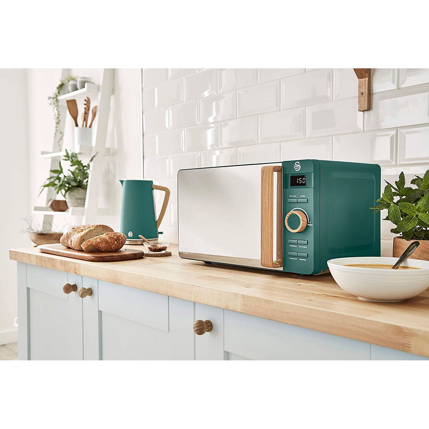 Swan Nordic Microondas Digital, 20l, 6 Niveles, Temporizador, Tirador Efecto Madera, Diseño, Sm22036greneu, Verde 800w_1