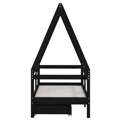 Vidaxl Estructura De Cama Niños Con Cajones Madera Pino Negro 70x140cm_4