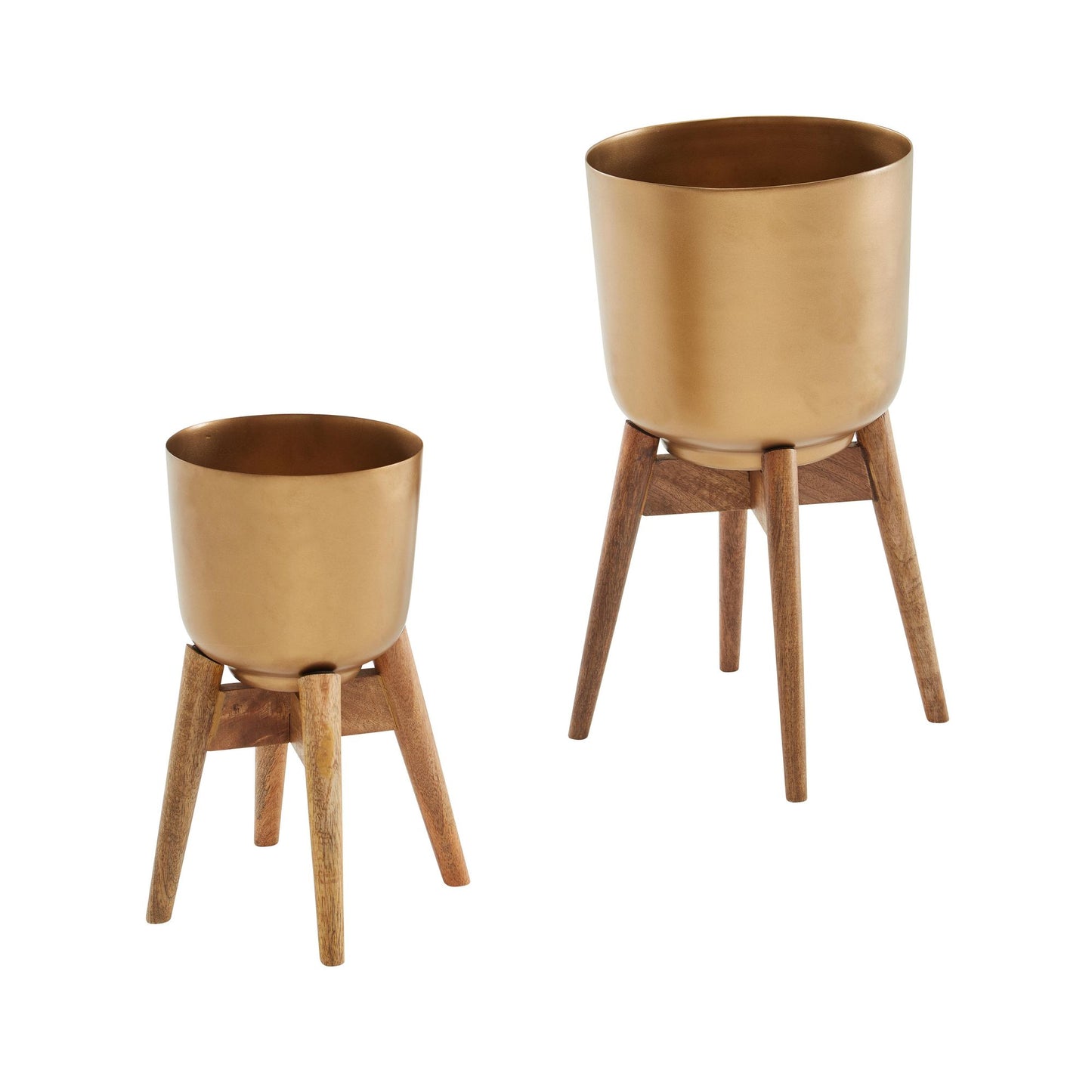 Juego De Maceteros De Metal / Madera Maciza Dorado_0