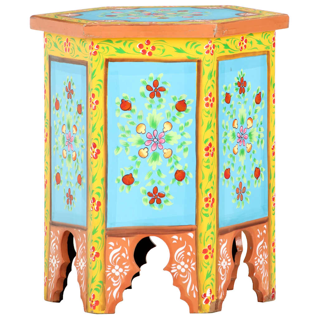 Mesa Auxiliar De Mango Pintado A Mano Multicolor 70x35x60 Cm_3