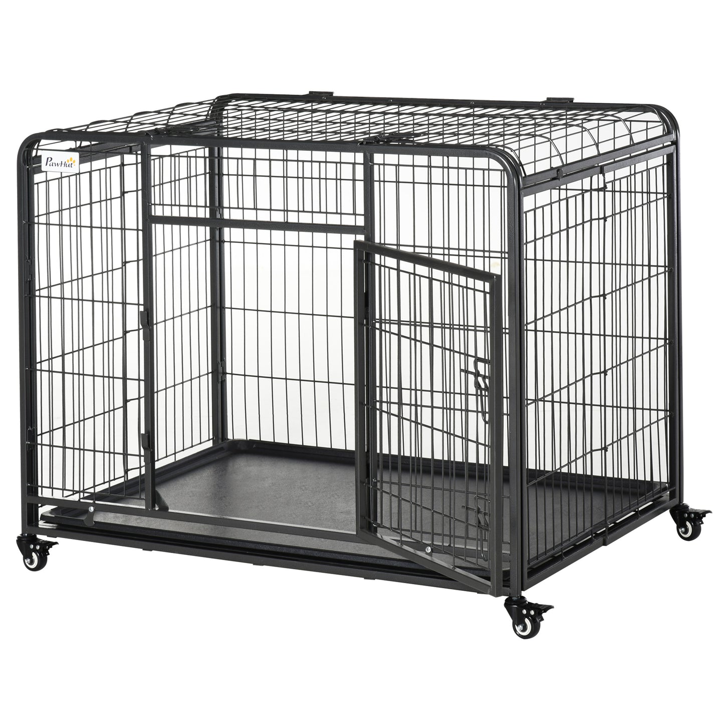 Pawhut Jaula De Metal Para Perros Plegable Con Ruedas Bandeja Extraíble_1