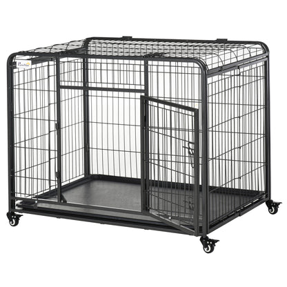 Pawhut Jaula De Metal Para Perros Plegable Con Ruedas Bandeja Extraíble_1