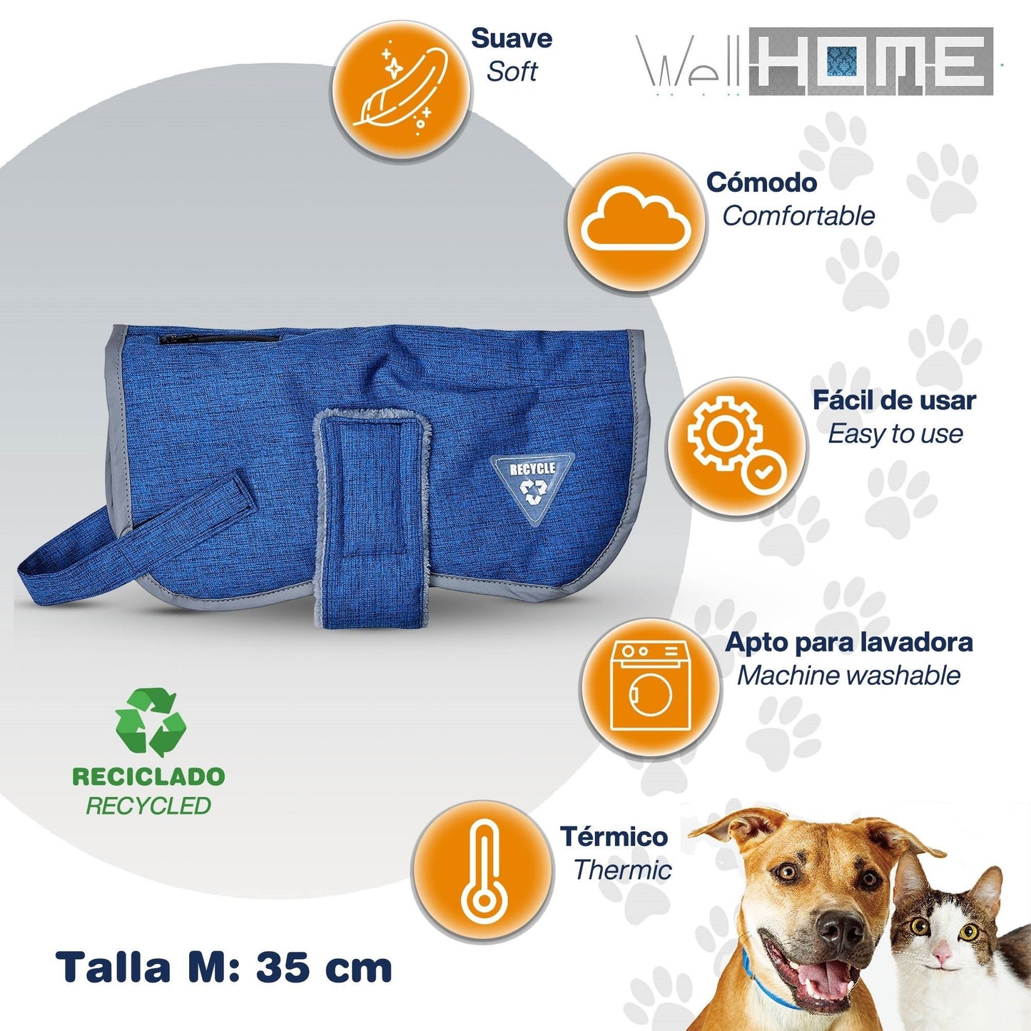 Cama Para Mascota 75x60x25cm Marrón + Abrigo Azul Para Mascotas 35cm_5