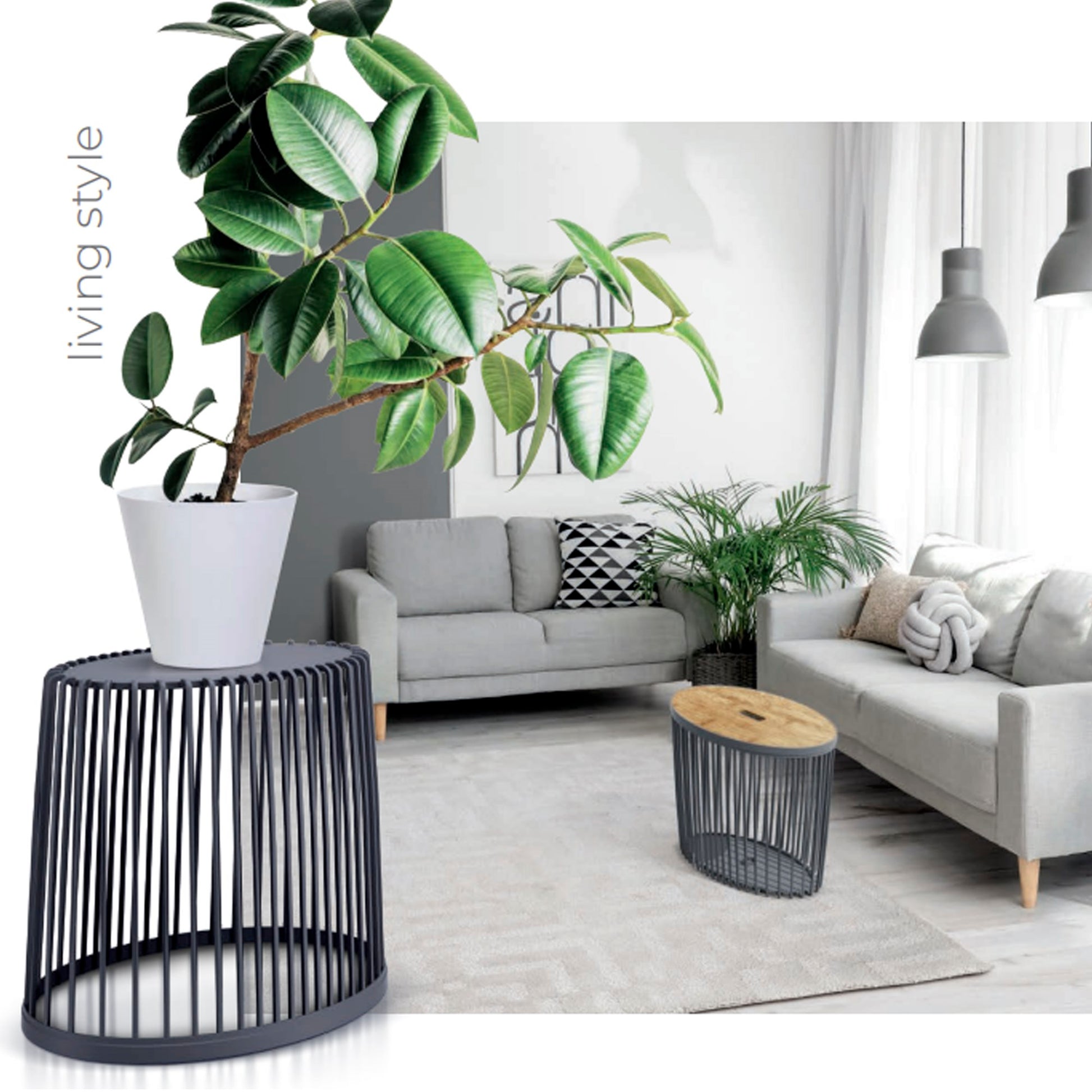 Cesta De Jardín Soporte - Mesa Auxiliar Decorativa Clubo 25+35l , Dimensiones (mm) 386x386x358, Color Antracita_1