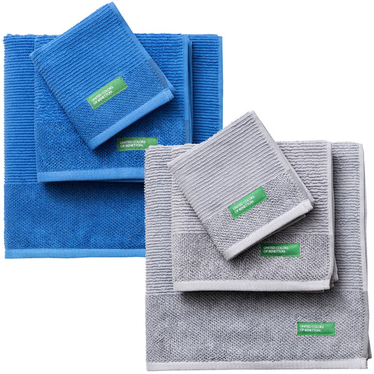 Pack De 2 Set De 3 Toallas De Baño Cada Uno En Color Azul Y Otras En Gris