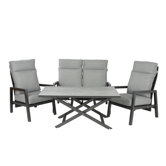 Conjunto Relax Reclinables, Mesa Regulable, Aluminio, Color Antracita, Mesa:140x80x29/64cm Sillón:66x83x104 Cm Sofá:126x82x112 Cm Alto_0