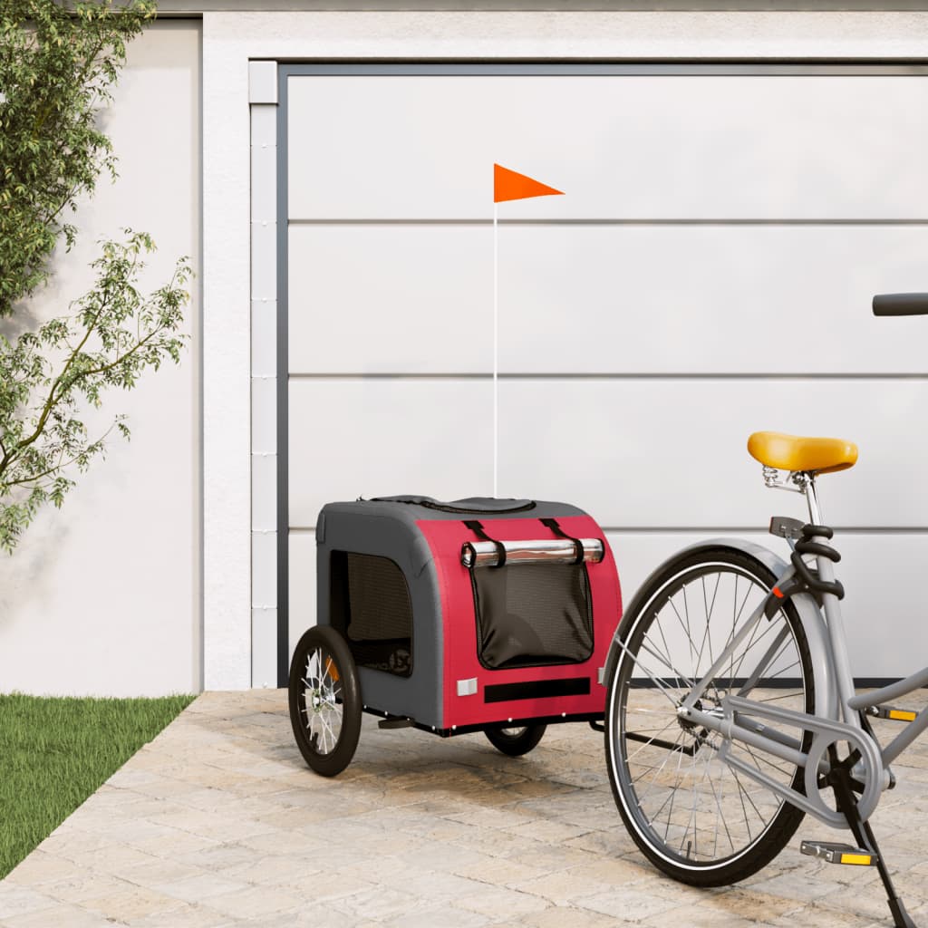 Remolque De Bicicleta Mascotas Hierro Tela Oxford Rojo Gris_1