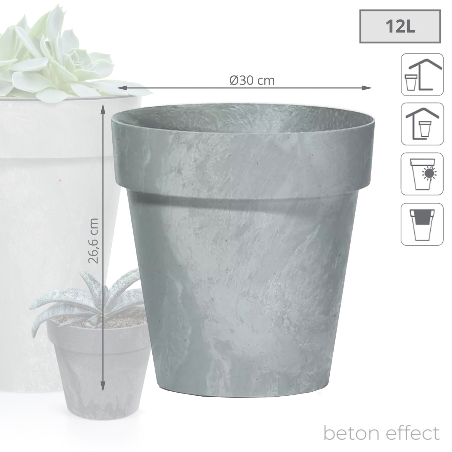 Maceta Cube Beton Effect 12l., Dimensiones (mm) 300x300x266, Color Hormigón_2