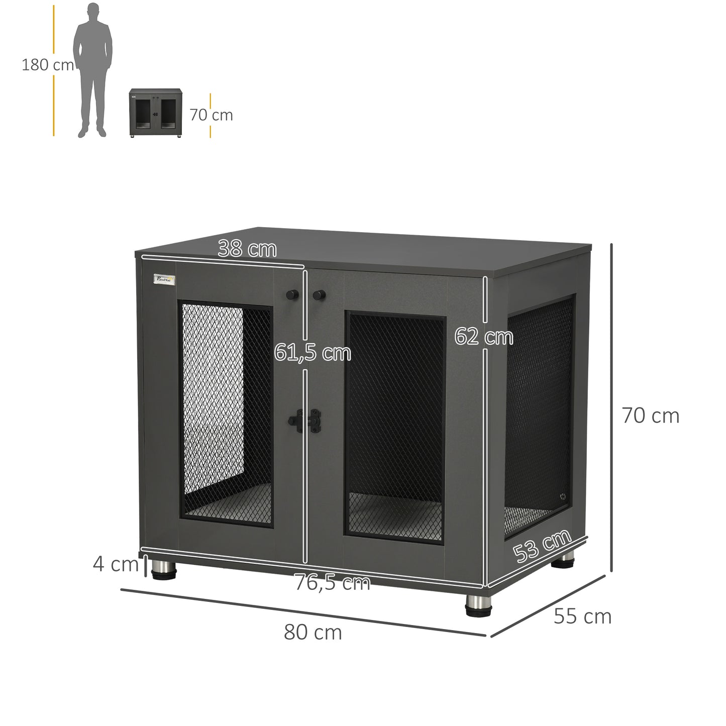 Pawhut Jaula Para Perros Mesa Auxiliar Con 2 Puertas Con Pestillo 80x55x70 Cm_2