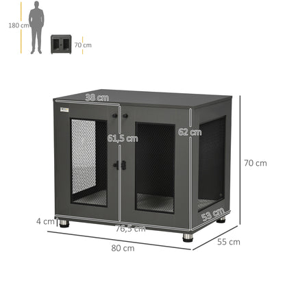 Pawhut Jaula Para Perros Mesa Auxiliar Con 2 Puertas Con Pestillo 80x55x70 Cm_2