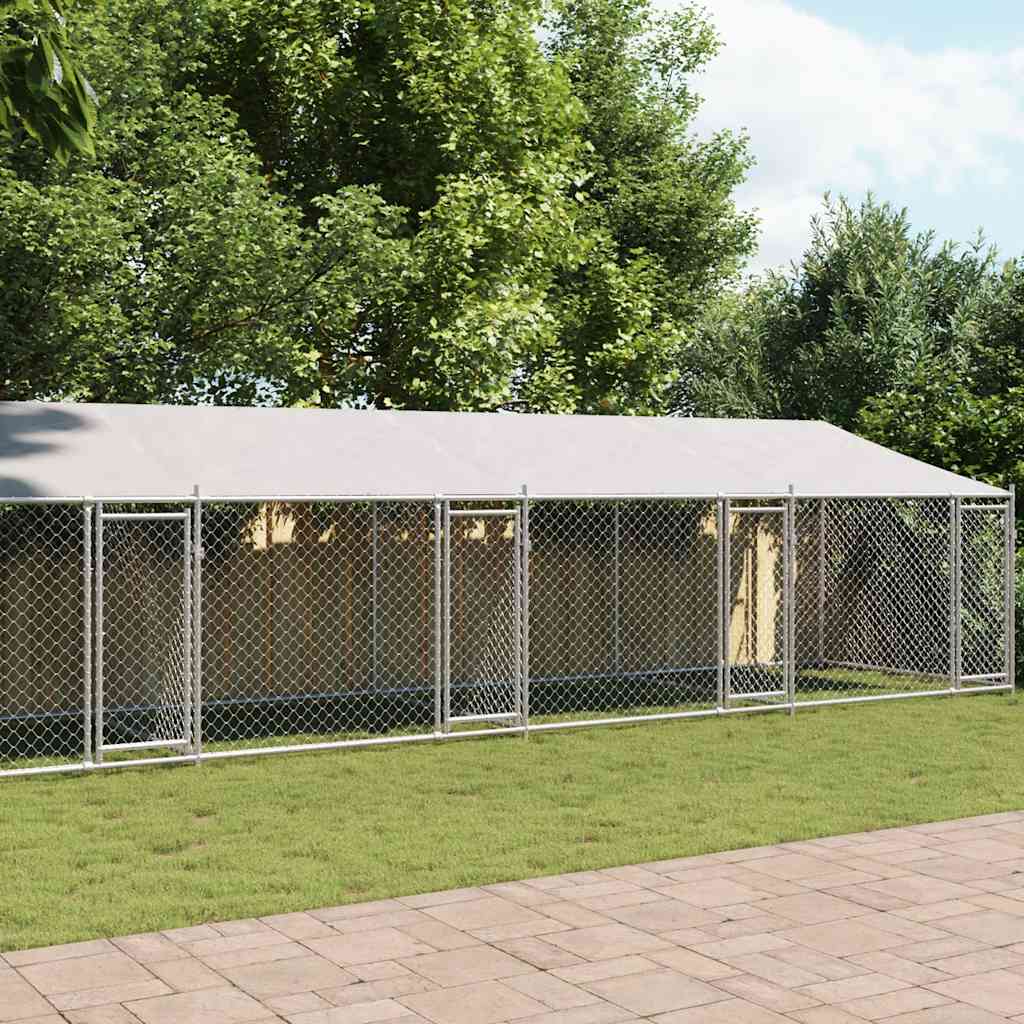 Jaula De Perros Techo Y Puertas Acero Galvanizado Gris 12x2x2 M_1