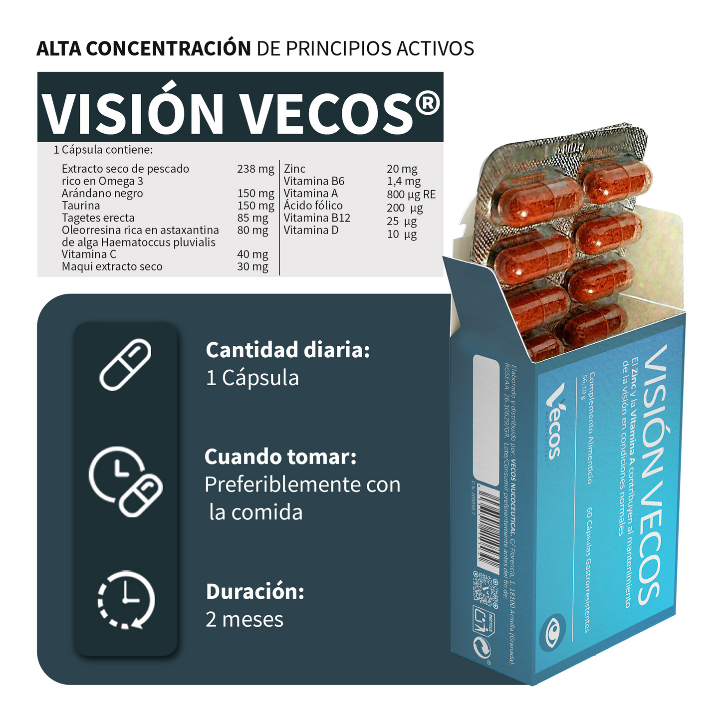 Visión Vecos 60 Cápsulas | Mantenimiento De La Visión Y Salud Ocular | Con Luteína, Dha Y Astaxantina_2