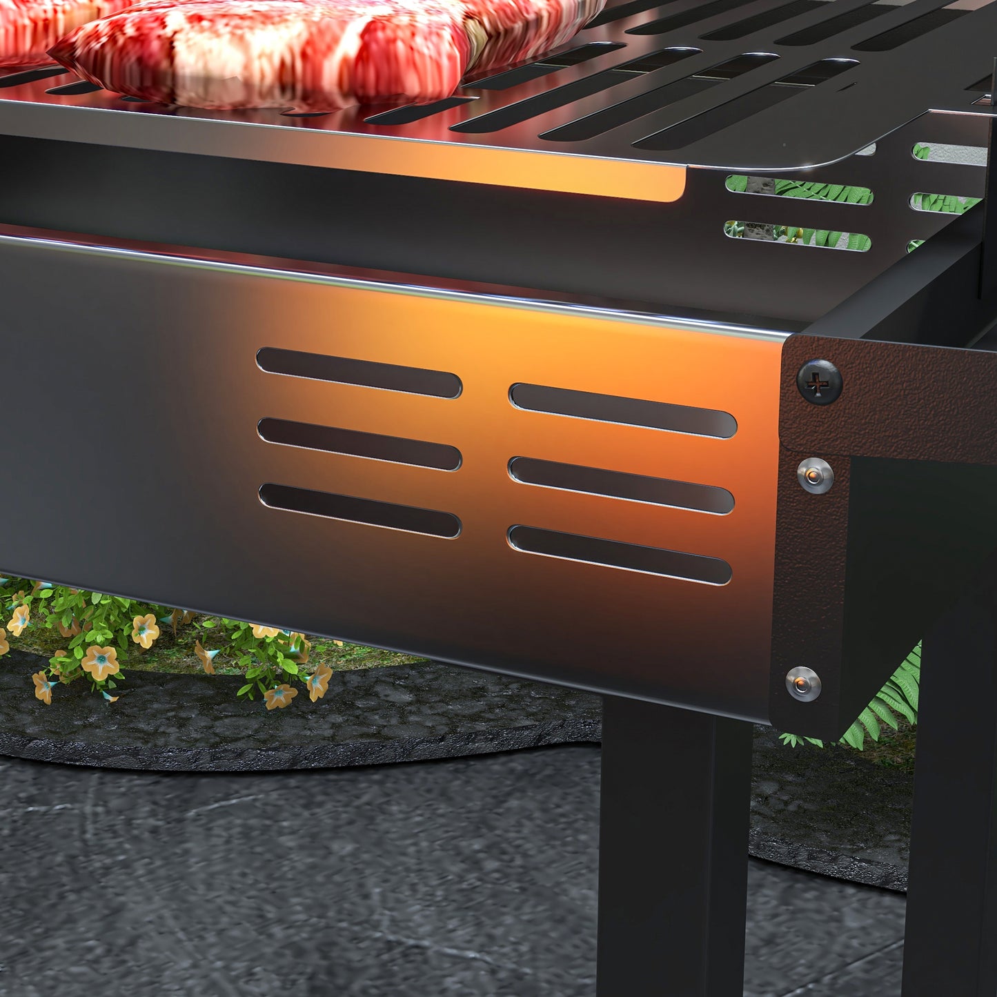 Outsunny Barbacoa De Carbón Portátil Con Pincho Giratorio Estantes Negro_3