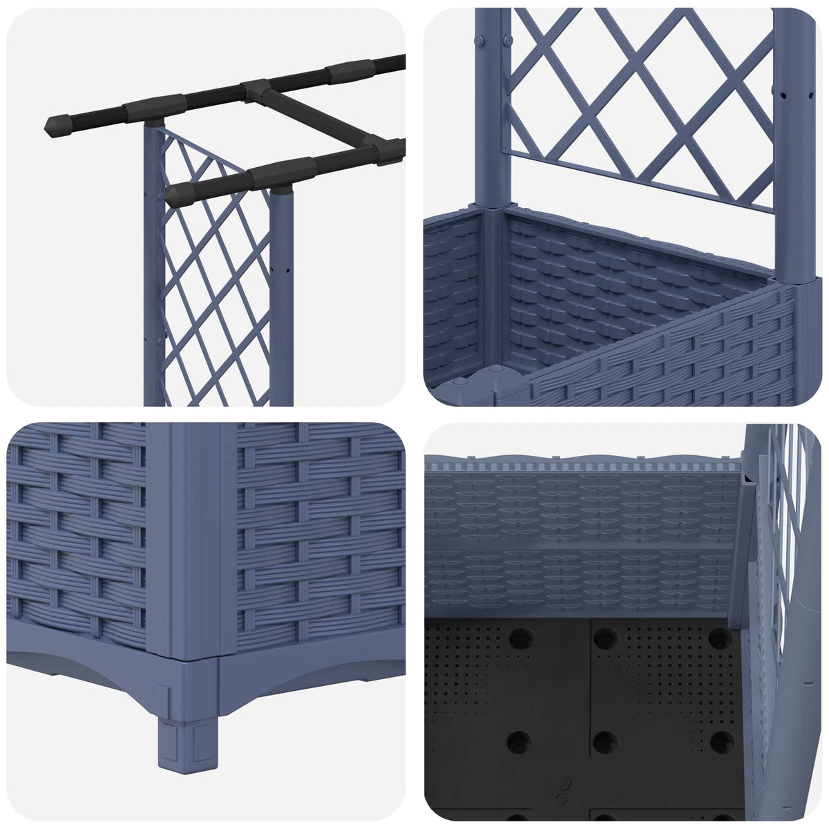Cama Elevada Con Trellis Y Techo Gris 203 X 40 X 136 Cm Pp_5