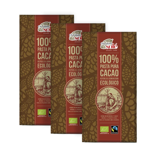 Embalagem de 3x Pasta de Cacau 100% Puro em Tabletes de Chocolates Solé 90 g