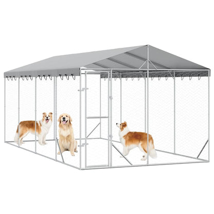 Perrera De Exterior Con Toldo Acero Galvanizado Plata 3x6x2,5 M_2
