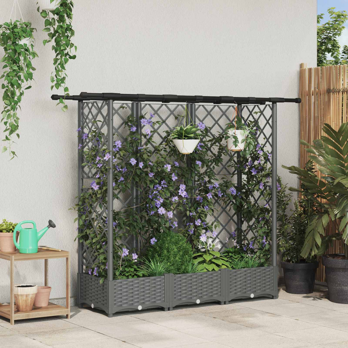 Cama Elevada Con Trellis Y Techo Gris Claro 164 X 40 X 121 Cm_1