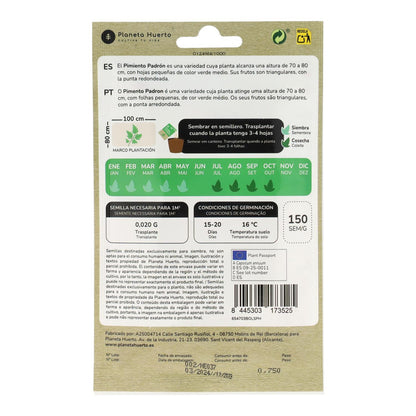 Sementes de Pimento Padrón Biológicas do Planeta Huerto
