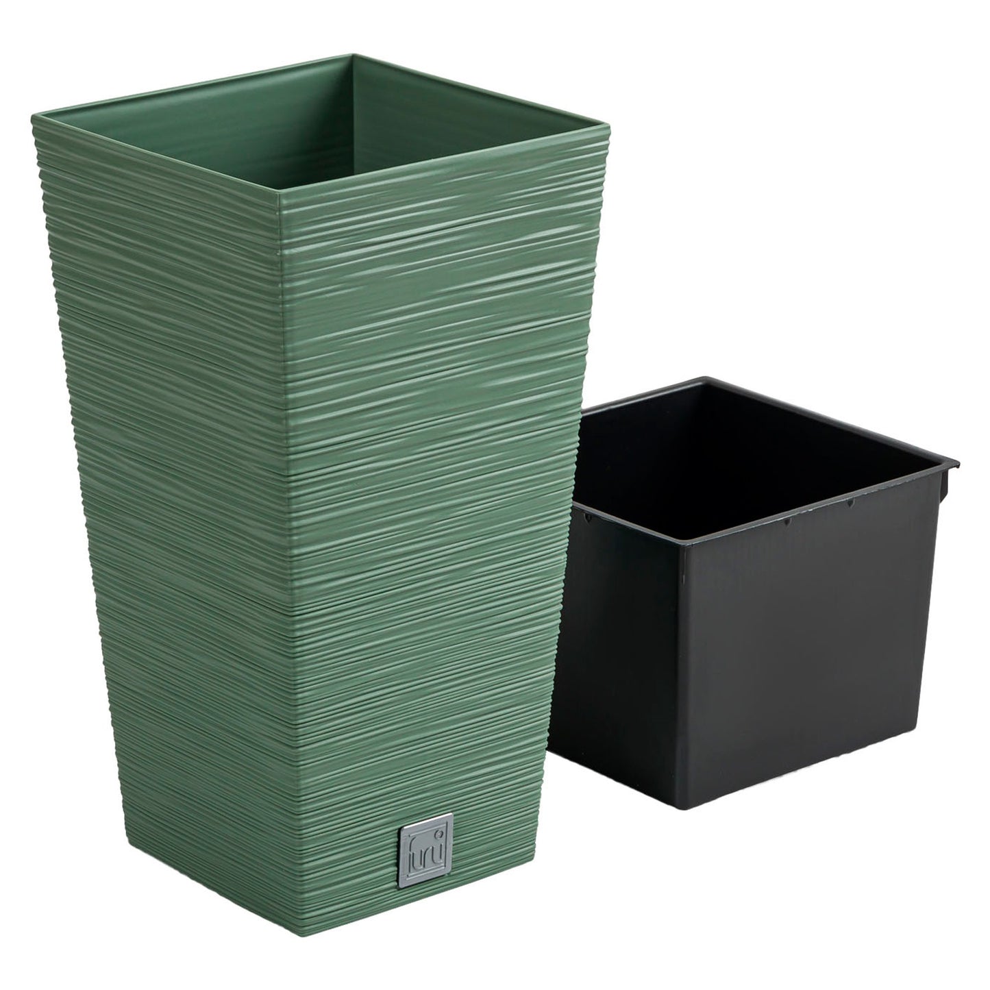 Macetero Color Verde Tierra, Con Depósito, Colección Furu, De 20 X 20 X 38 Cm, Capacidad De 5 L.