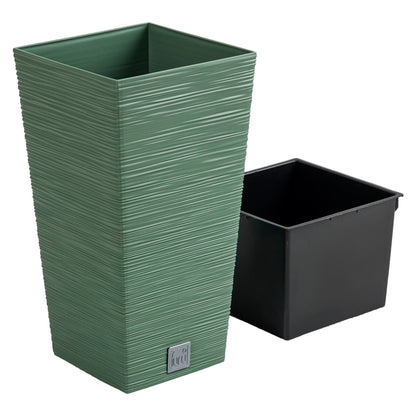 Macetero Color Verde Tierra, Con Depósito, Colección Furu, De 20 X 20 X 38 Cm, Capacidad De 5 L.