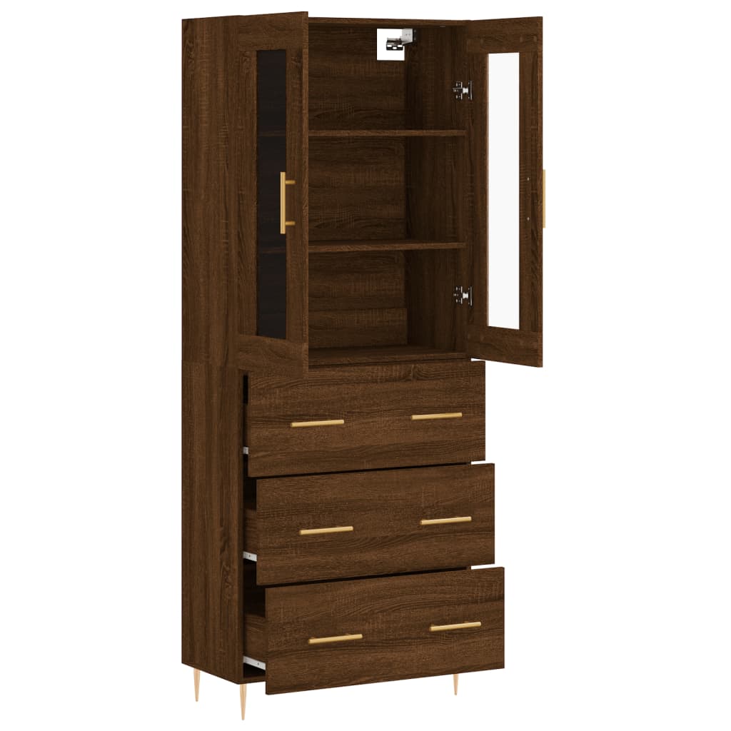 Aparador Alto Madera Contrachapada Marrón Roble 69,5x34x180 Cm_3