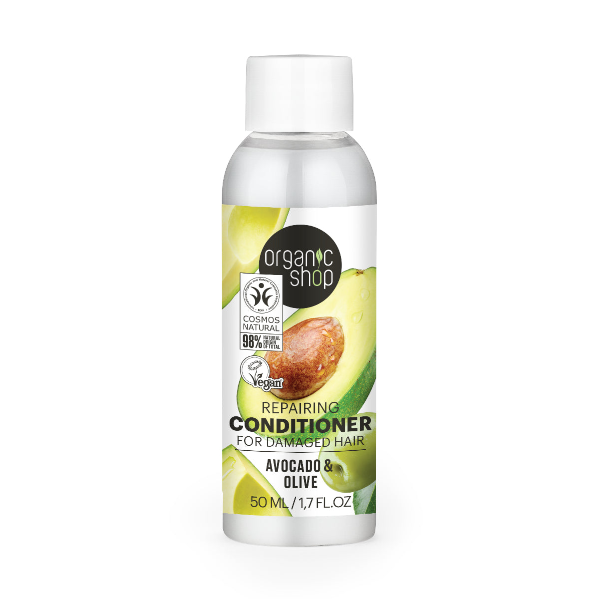 Condicionador reparador de abacate e azeitonas da Organic Shop para cabelos danificados 50 ml