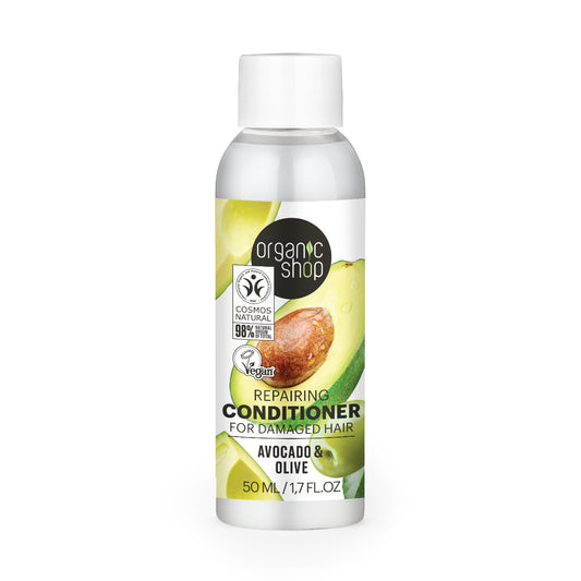 Condicionador reparador de abacate e azeitonas da Organic Shop para cabelos danificados 50 ml