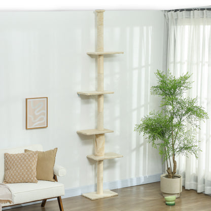Pawhut Árbol Para Gatos De Suelo A Techo 225-275 Cm Con Plataformas Crema_1