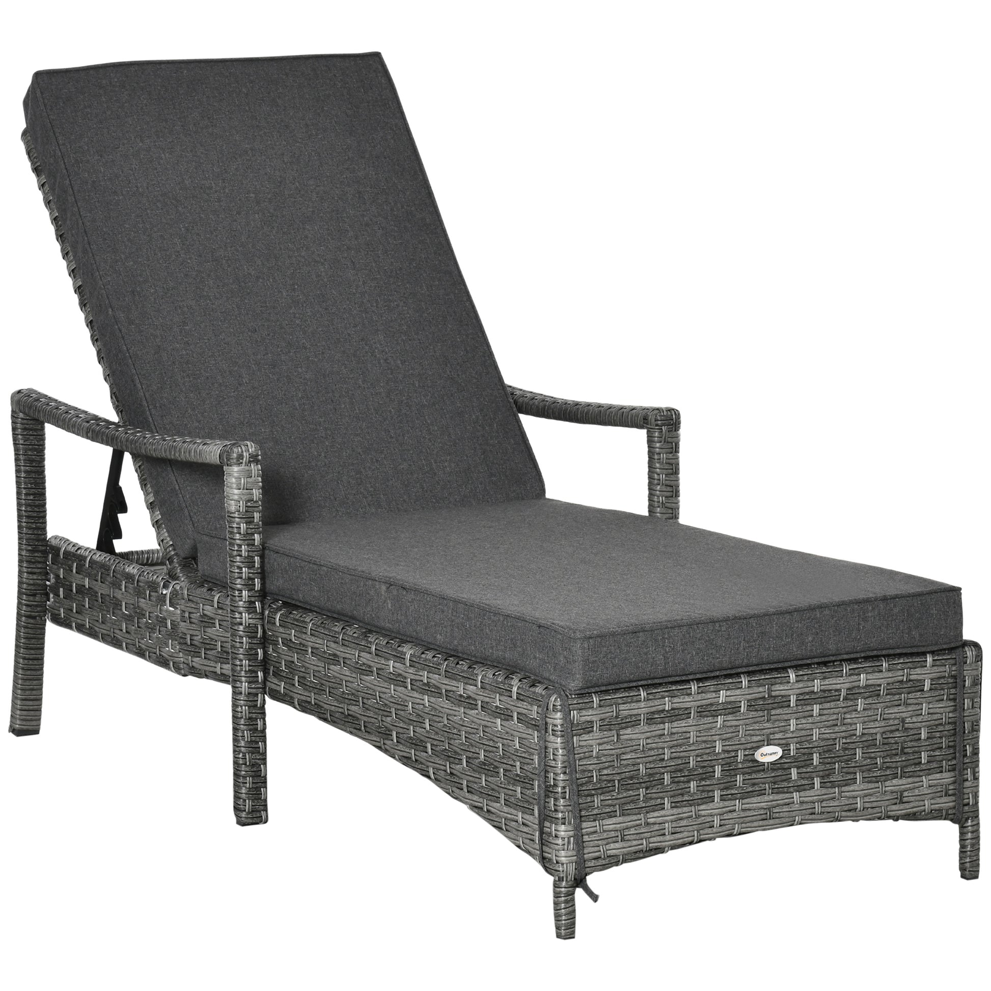 Outsunny Tumbona De Ratán Jardín Con Respaldo Ajustable Cojines Exterior Gris_0