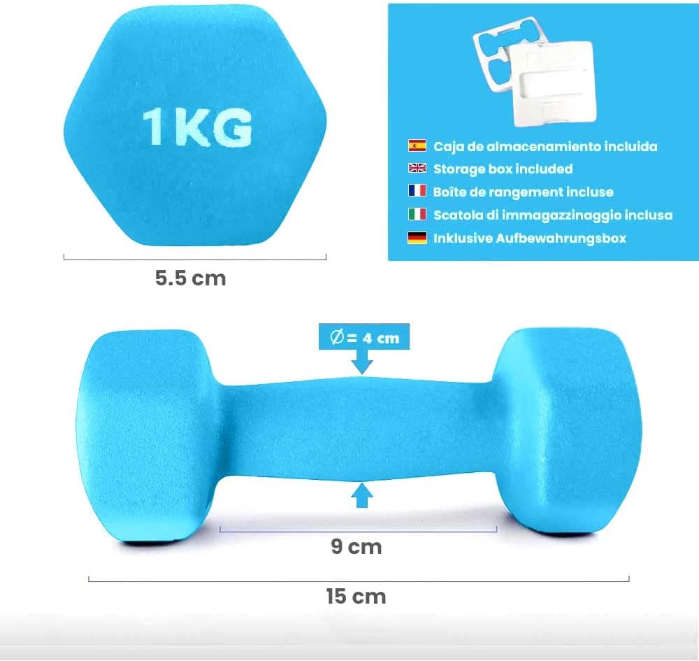 Kit De Mancuernas De Neopreno De 12kg (6 Unidades) Con Agarre Antideslizante_3