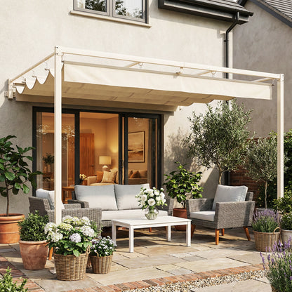 Outsunny Pérgola De Pared 3x3 M Con Techo Retráctil Upf30+ Beige_1