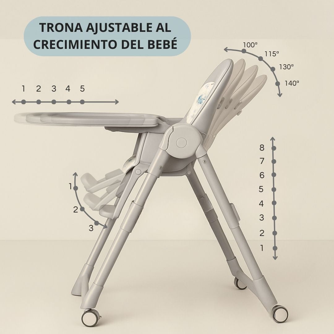 Trona Gris Evolutiva 3 En 1 | Plegable Y Portátil Con Altura | Reposapiés | Respaldo Y Bandeja Todo Ajustables_5