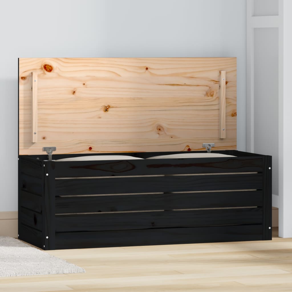 Caja De Almacenaje Madera Maciza De Pino Negro 89x36,5x33 Cm_0